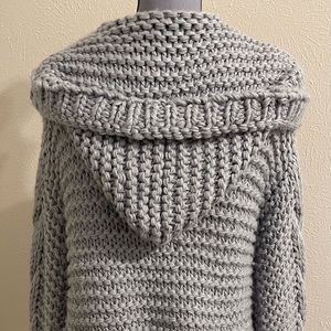 Blue B Chunky Knit Open Front Sweater with Ballon Sleeve and Hoodie